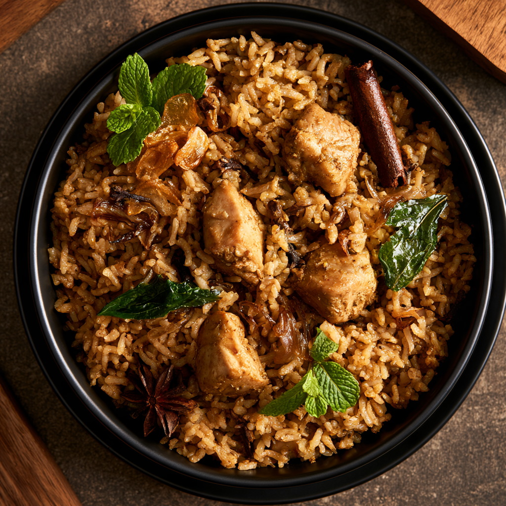 Chettinaad Chicken Biriyani, close up