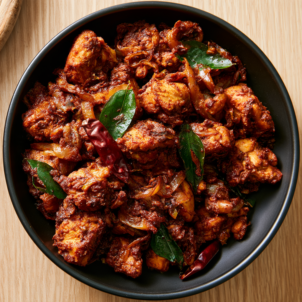 Chicken Chukka with Coconut Rice, close up